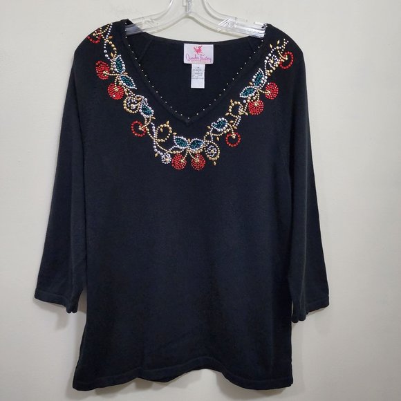 Quacker Factory Tops - The Quacker factory vintage jeweled cherry pattern 3/4 sleeve shirt size medium